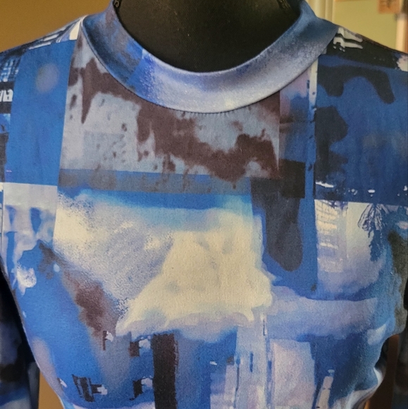 SHEIN Blue Abstract Design Long Sleeve Crop Top,Size Small - Picture 4 of 6